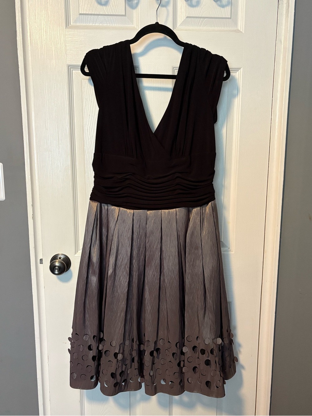 SL Fashions Black Bodice with Silver Metallic Pleated Skirt Dress